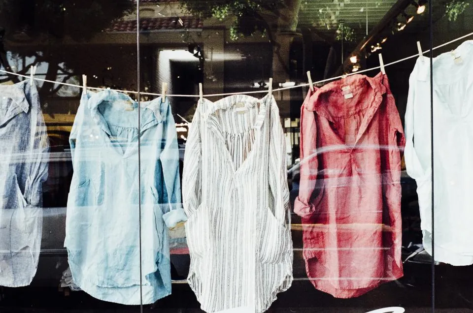 Shirts air-drying on a clothesline